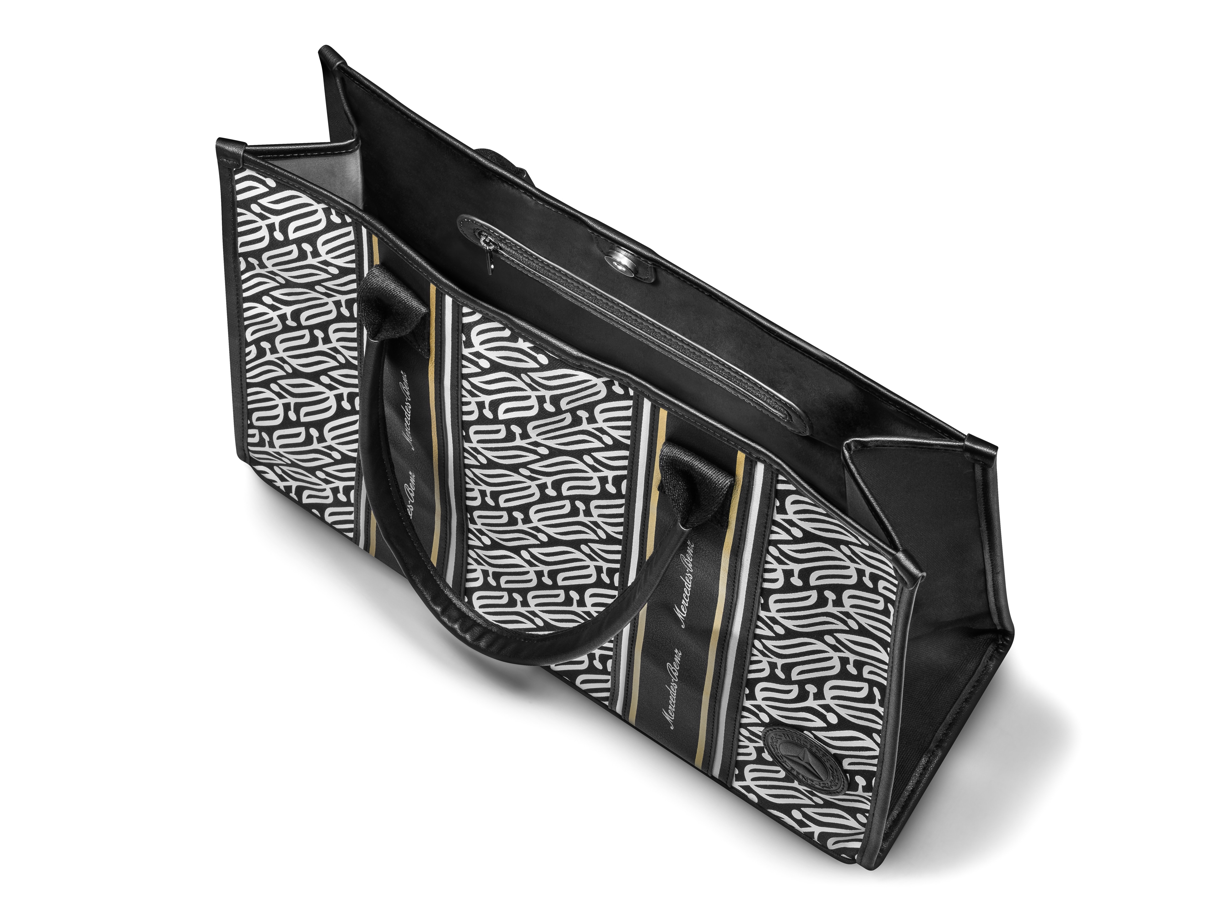 Shopper - czerń / biały / złoty, płótno bawełniane