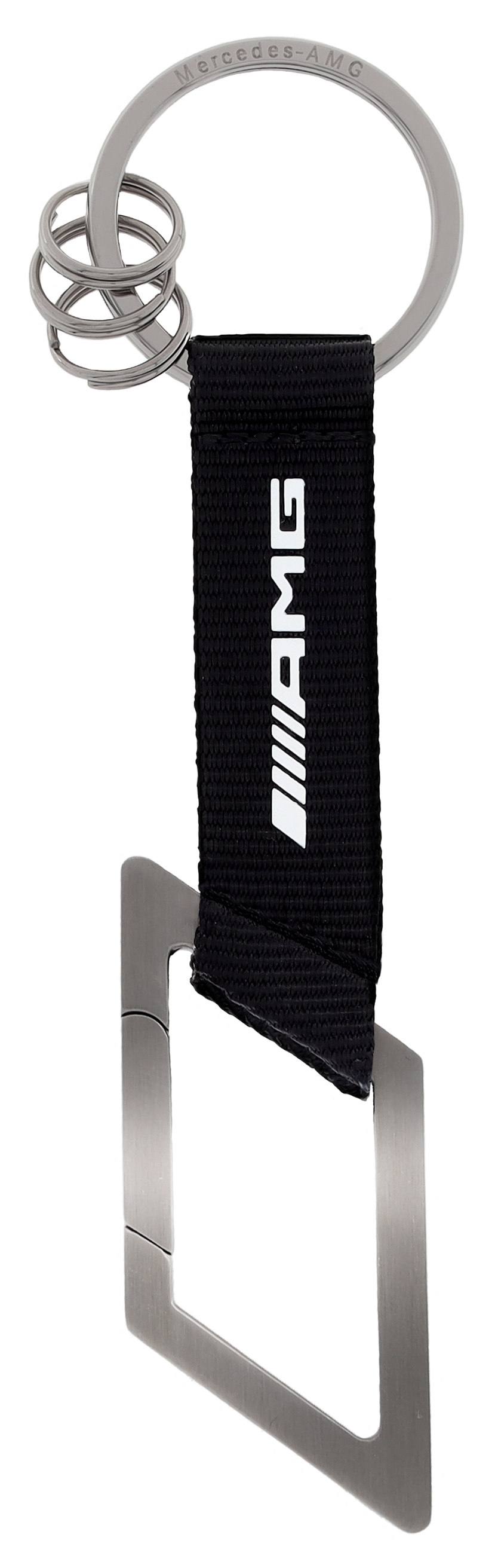 Breloczek AMG do kluczy, Karabińczyk - srebrny / czerń / biały, stal nierdzewna / nylon, szczotkowane
