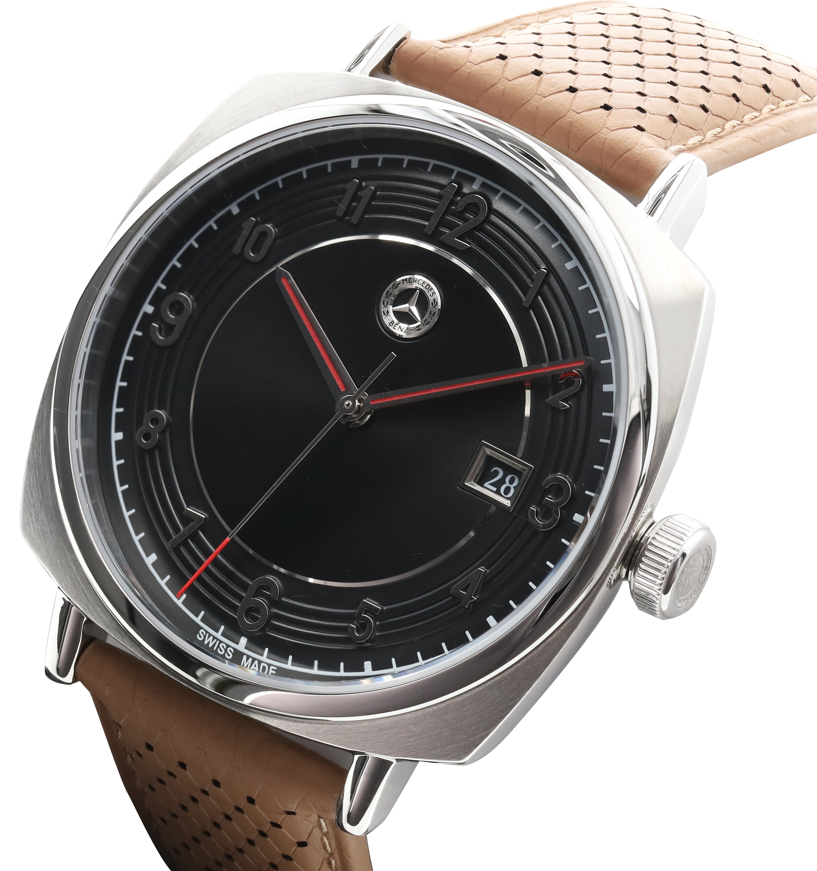 Armbanduhr Herren, Classic, Pagode - silberfarben / schwarz / cognacbraun, Edelstahl / Kalbsleder