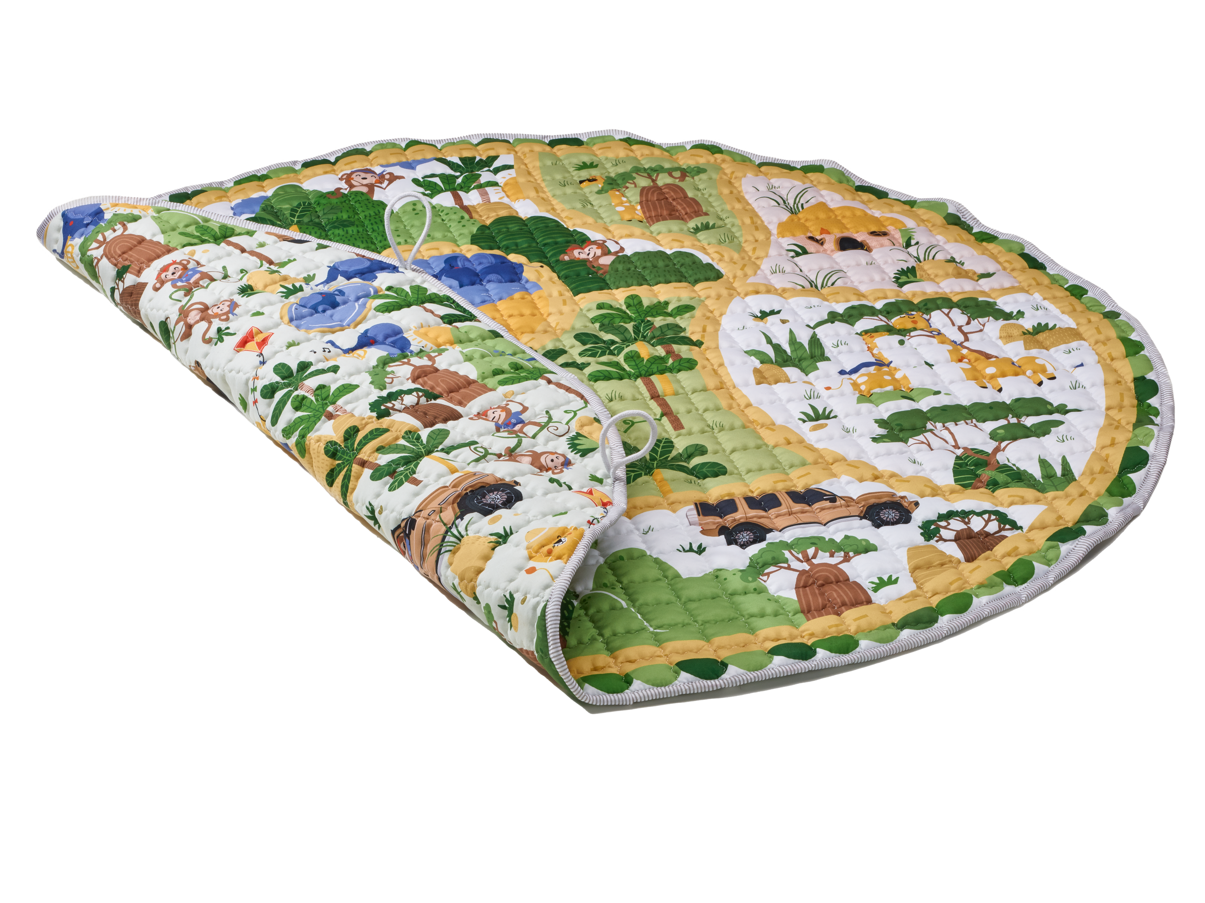 Koc do zabawy 2w1, Safari - biały / zielony, poliester, Nici