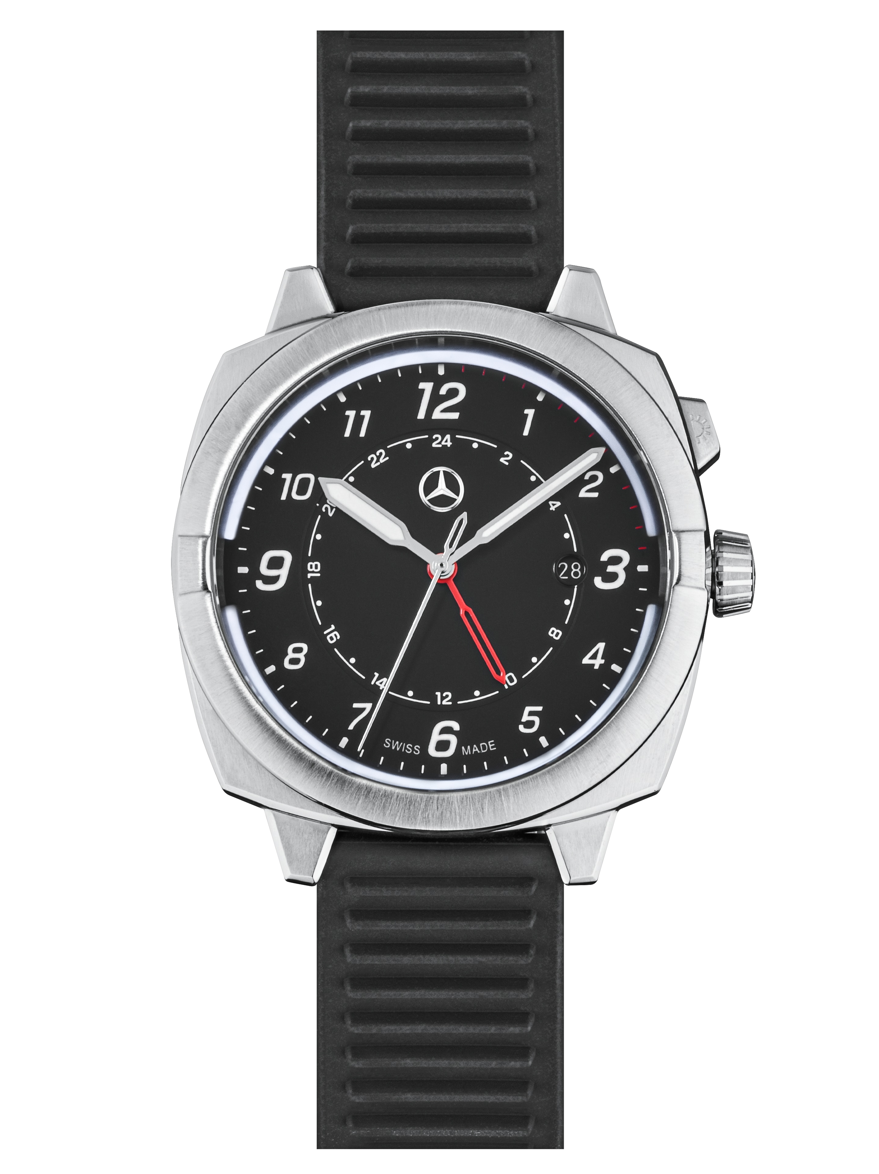 Męski zegarek na rękę, Mercedes-Benz, Klasa G - czerń / srebrny / czerwony, stal nierdzewna / silikon