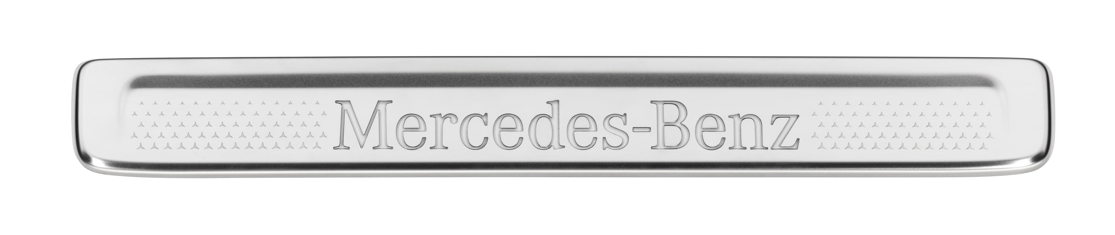 Wymienna nakładka na podświetlaną listwę progową, Mercedes-Benz, z przodu, 2-elementowy - stal nierdzewna, srebrny / biały